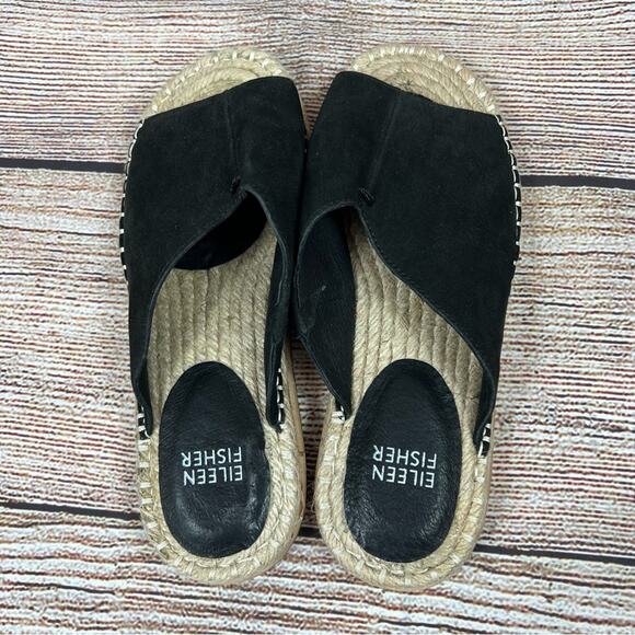 Eileen Fisher Milly Black Tumbled Nubuck Leather Espadrille Sandal Size 6.5 - Picture 6 of 12